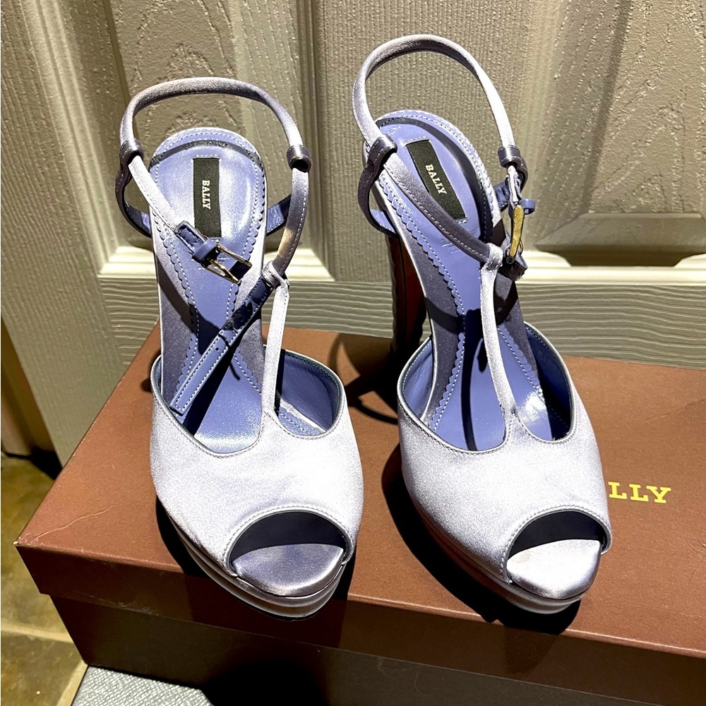 Bally| Periwinkle Satin T-strap sandals
